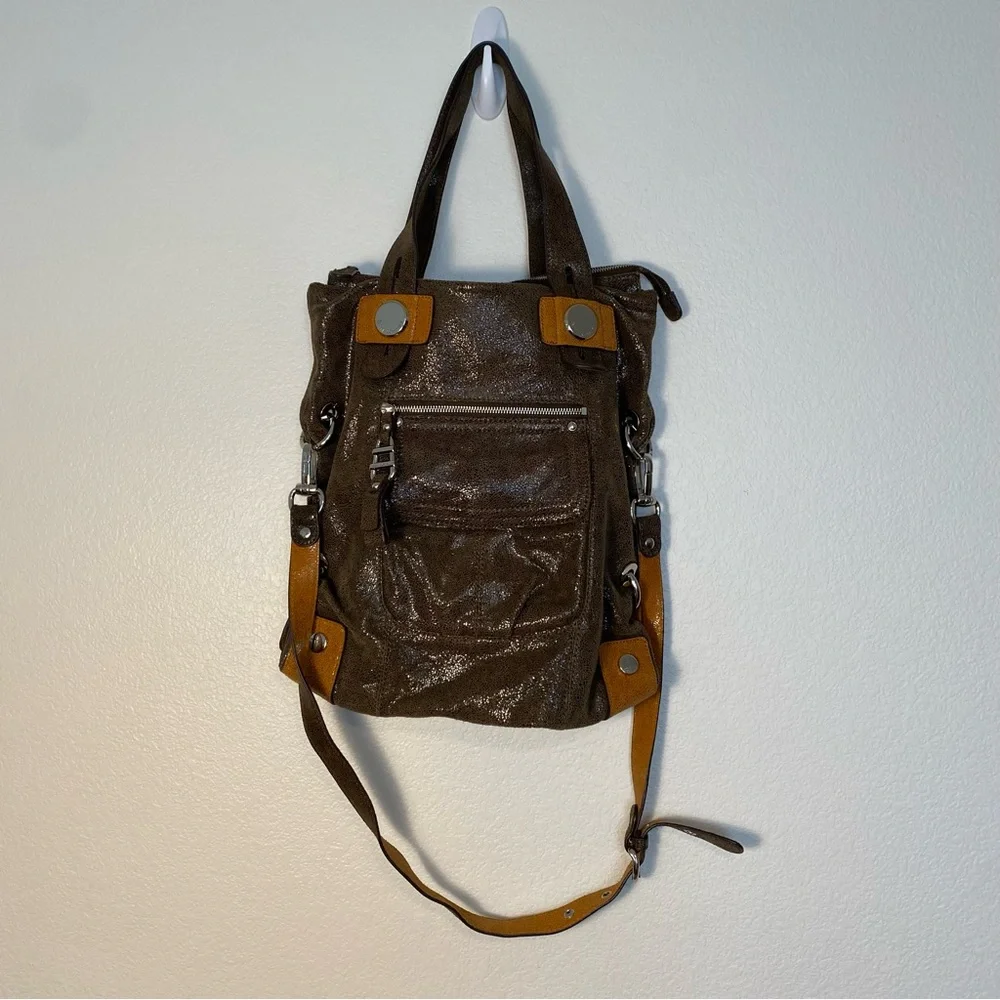 B.Makowsky Vintage Metallic Toned Brown Genuine Leather Handbag Gently Used